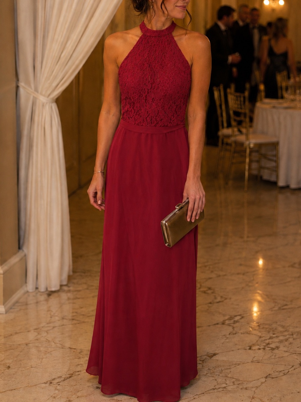 Christina Wu Celebration 22775 Lace Chiffon Gown Size 10 Burgundy Formal